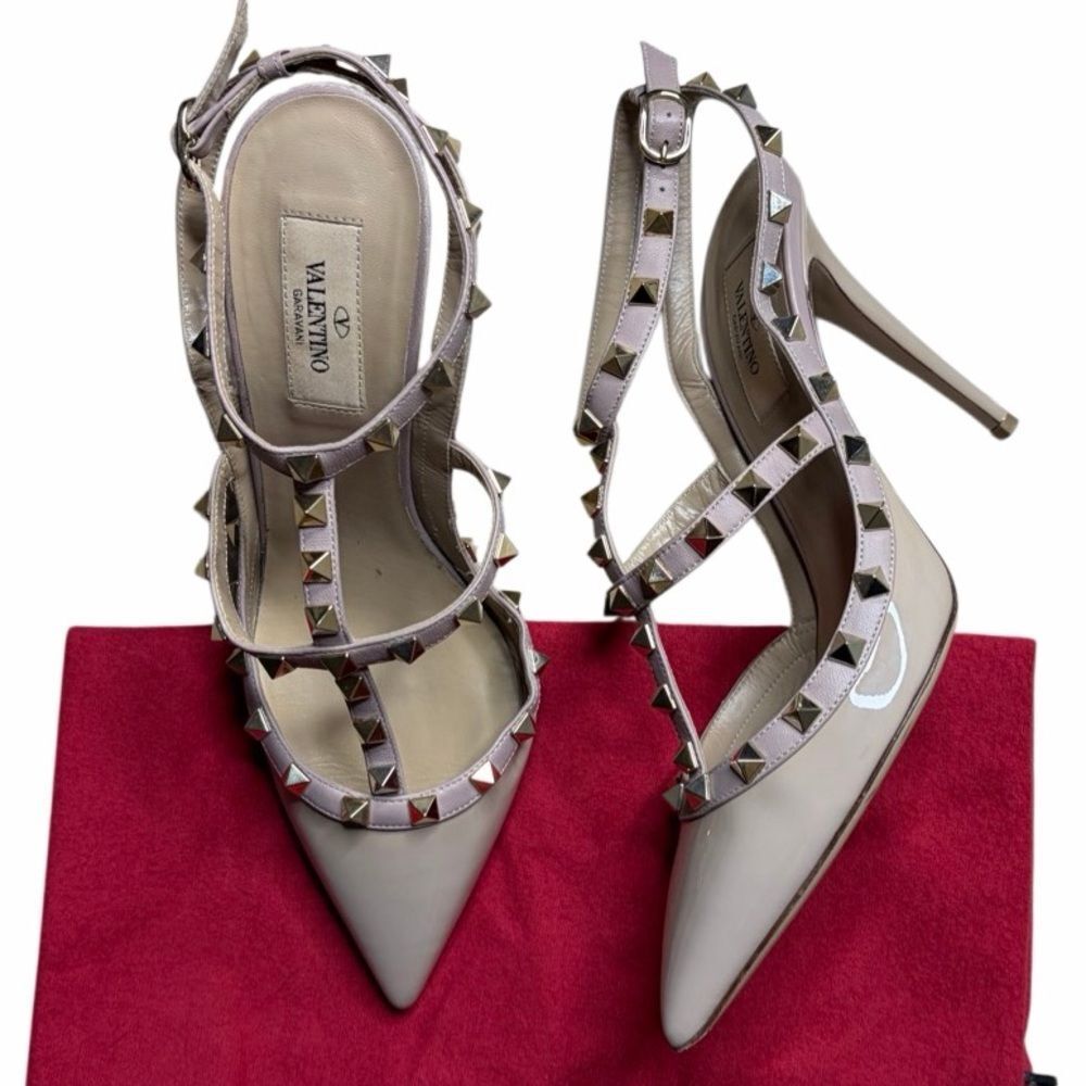 Valentino Rockstud Ankle Strap Pump Poudre Size 39